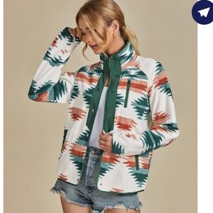 Western Stylish Multicolor Women's Aztec Print Fleece Jacket Sz Large